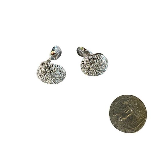 Vintage clip on sparkle earrings crystal bling Ivy retro rhinestone silver tone - Picture 3 of 12
